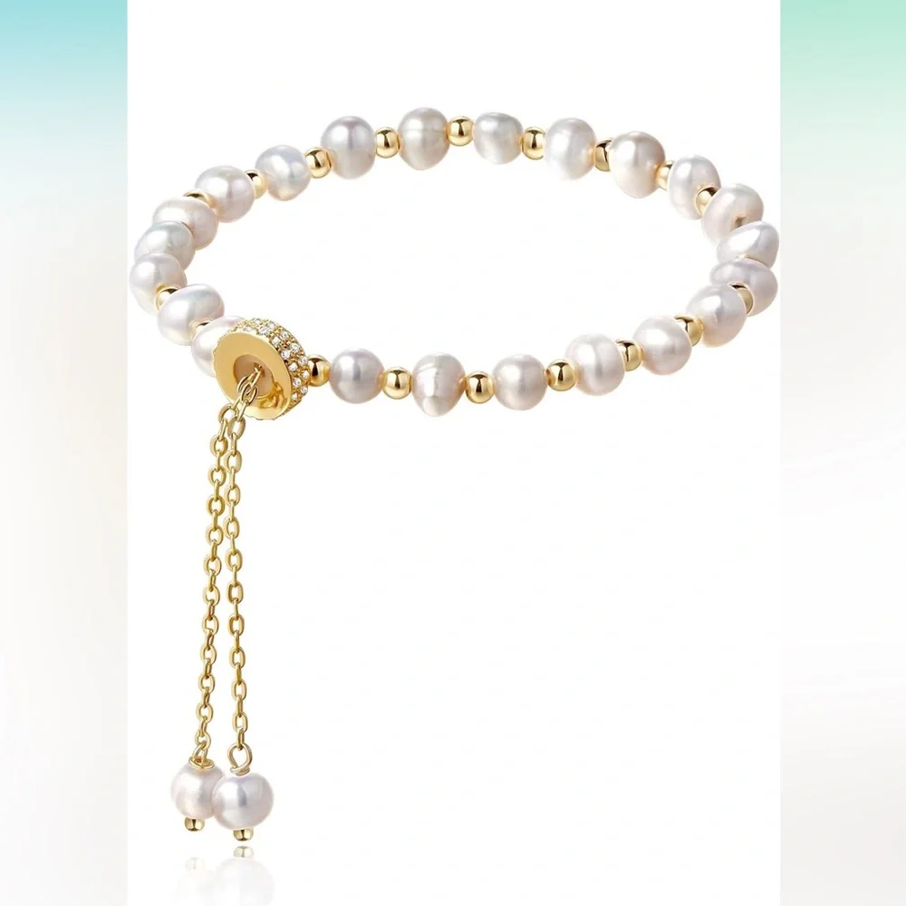 NWT Pearl Bracelet Chain Link Baroque Culture Bossimi 14K Gold Filled Adjustable